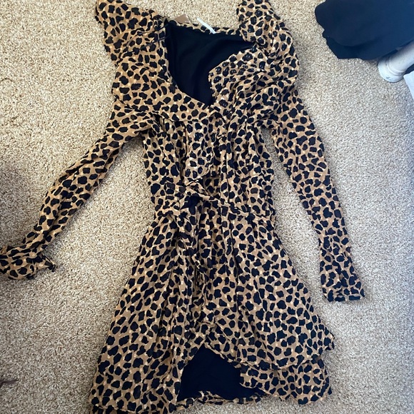 Free People- Leopard Print Frenchie Mini Wrap Dress with Long Sleeve - Picture 8 of 8